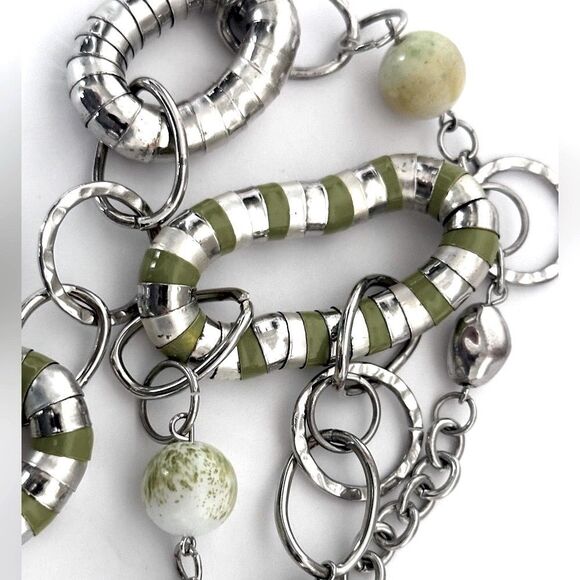 Silver-tone Chain Beaded Tube Link Necklace 28-35” long adjustable. - Picture 6 of 7